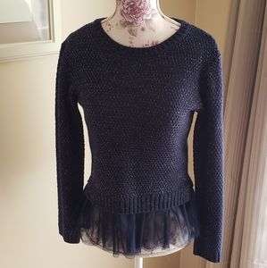 Girl's Navy Blue & Silver Accent Sweater